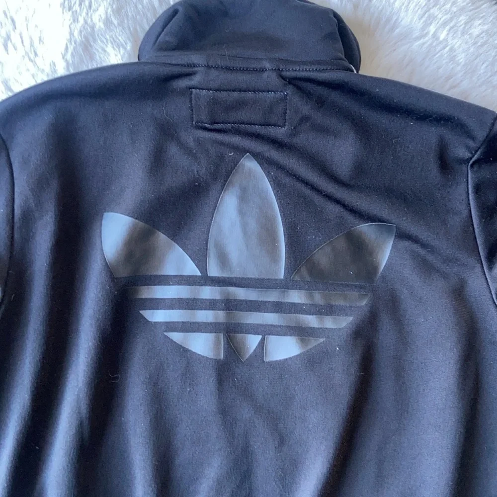 Adidas Original kids black white track jacket zip up lightweight three stripe XS